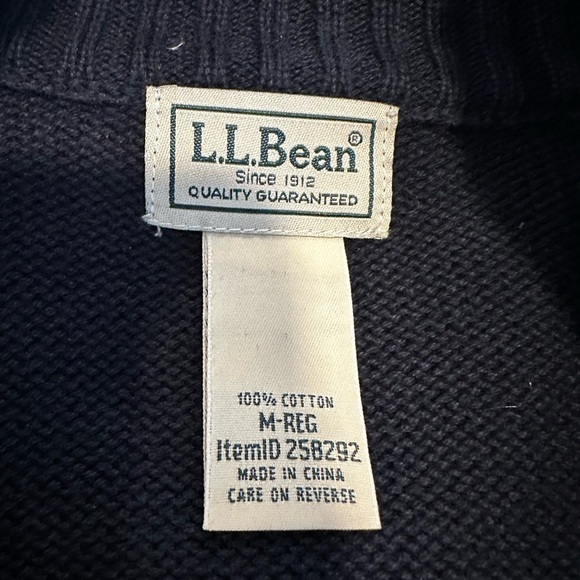 LL bean Mens XL Full Zip Sweater Cardigan Navy 100% Cotton Pockets Mock Collar. - Picture 6 of 12